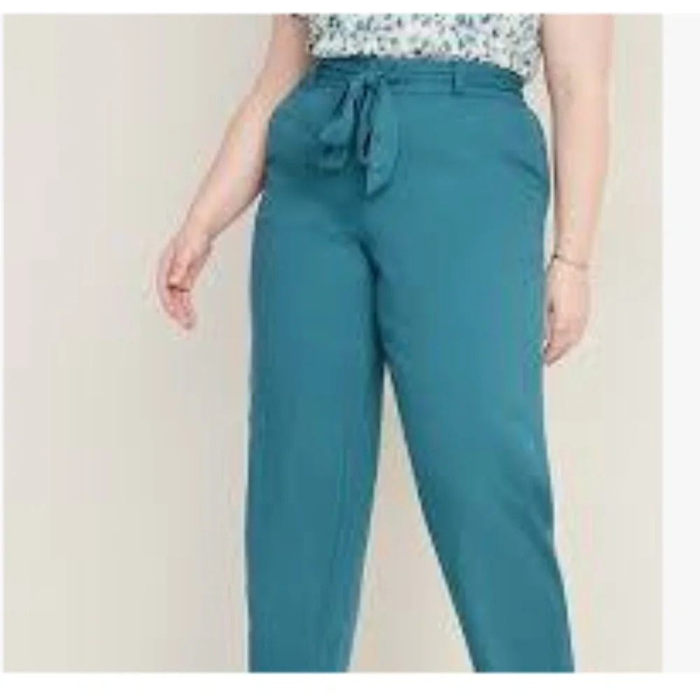 Old Navy High Waist Wide Leg Fabric Belt Tie Soft Teal Ocean Storm Pants Size 4X